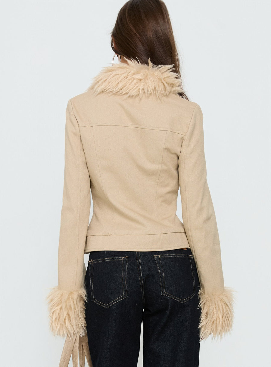 Nindie Faux Fur Contrast Jacket Tan · photo 5