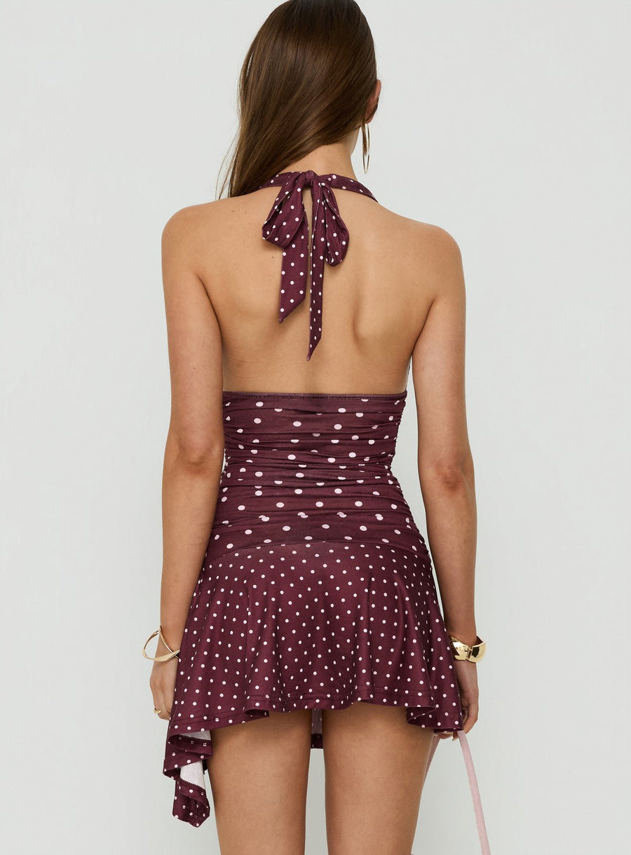 Mariellen Halter Mini Dress Plum Polka Dot · photo 5