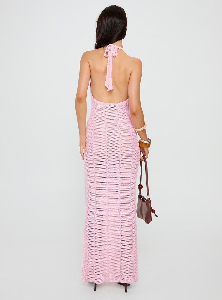 Nalanie Halter Crochet Maxi Dress Pink · photo 5