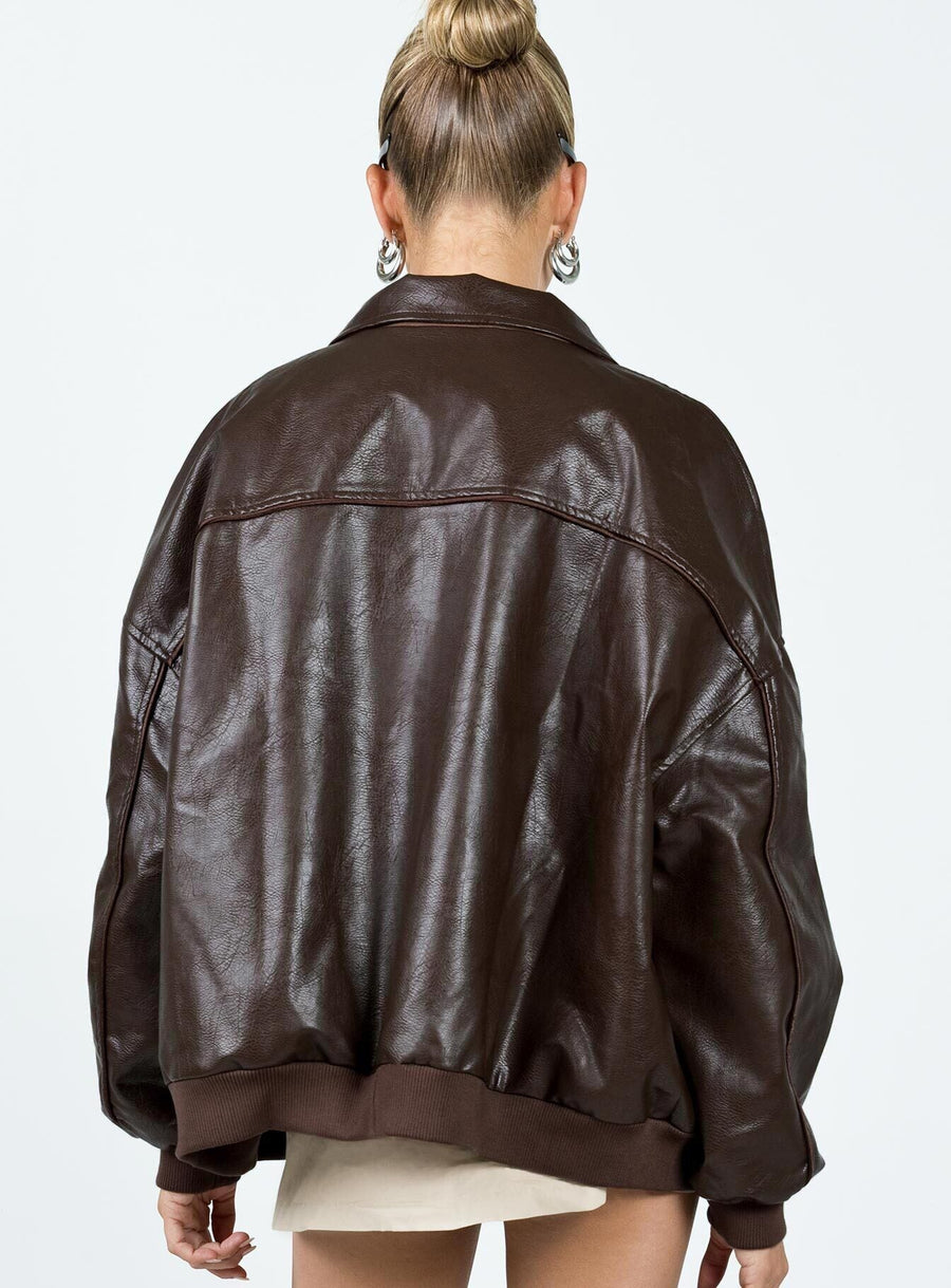 Goldsmith Faux Leather Bomber Jacket Brown · photo 5