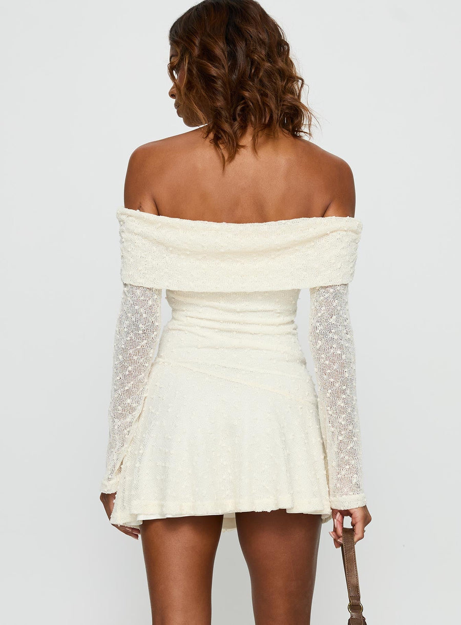 Ivee Off Shoulder Long Sleeve Mini Dress Cream · photo 5