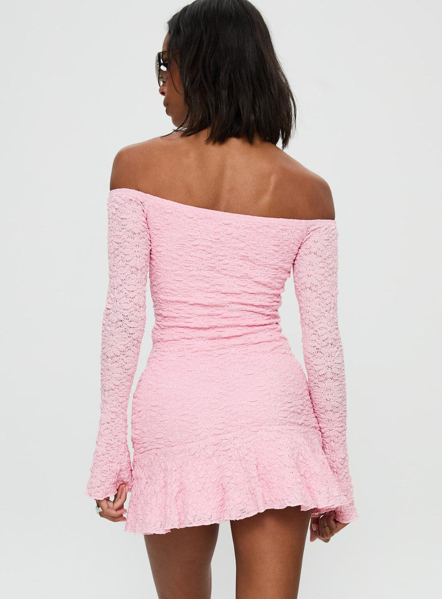 Vancesca Off Shoulder Long Sleeve Mini Dress Pink · photo 5