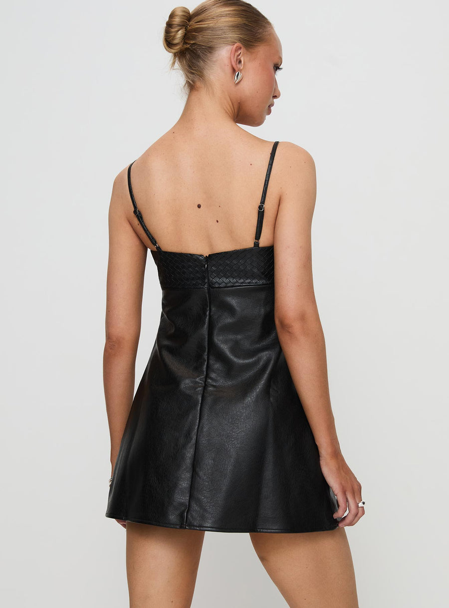 Isak Woven Faux Leather Mini Dress Black · photo 5