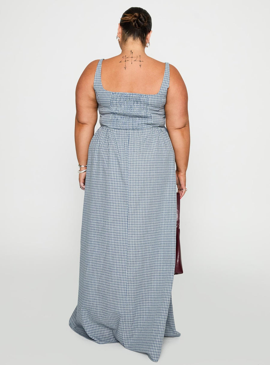 Cartmel Check Maxi Dress Navy Curve · photo 5