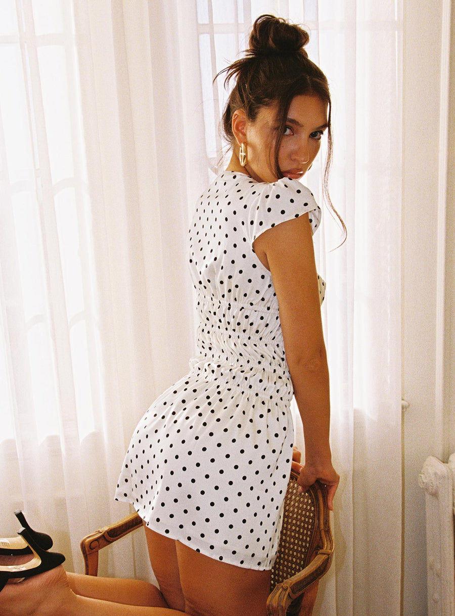 Evangelie Ruched Mini Dress White Polka · photo 10