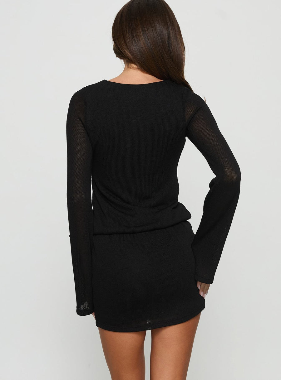 Charming Long Sleeve Mini Dress Black · photo 5