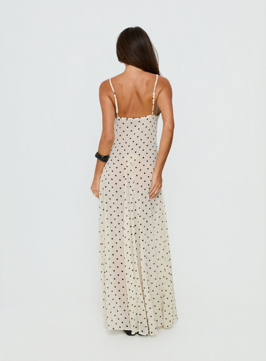 Loulah Sheer Chiffon Maxi Dress Cream Polka Dot · photo 5