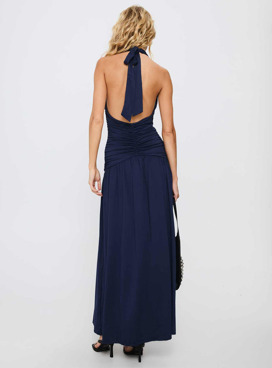 Diona Halter Ruched Maxi Dress Navy · photo 5