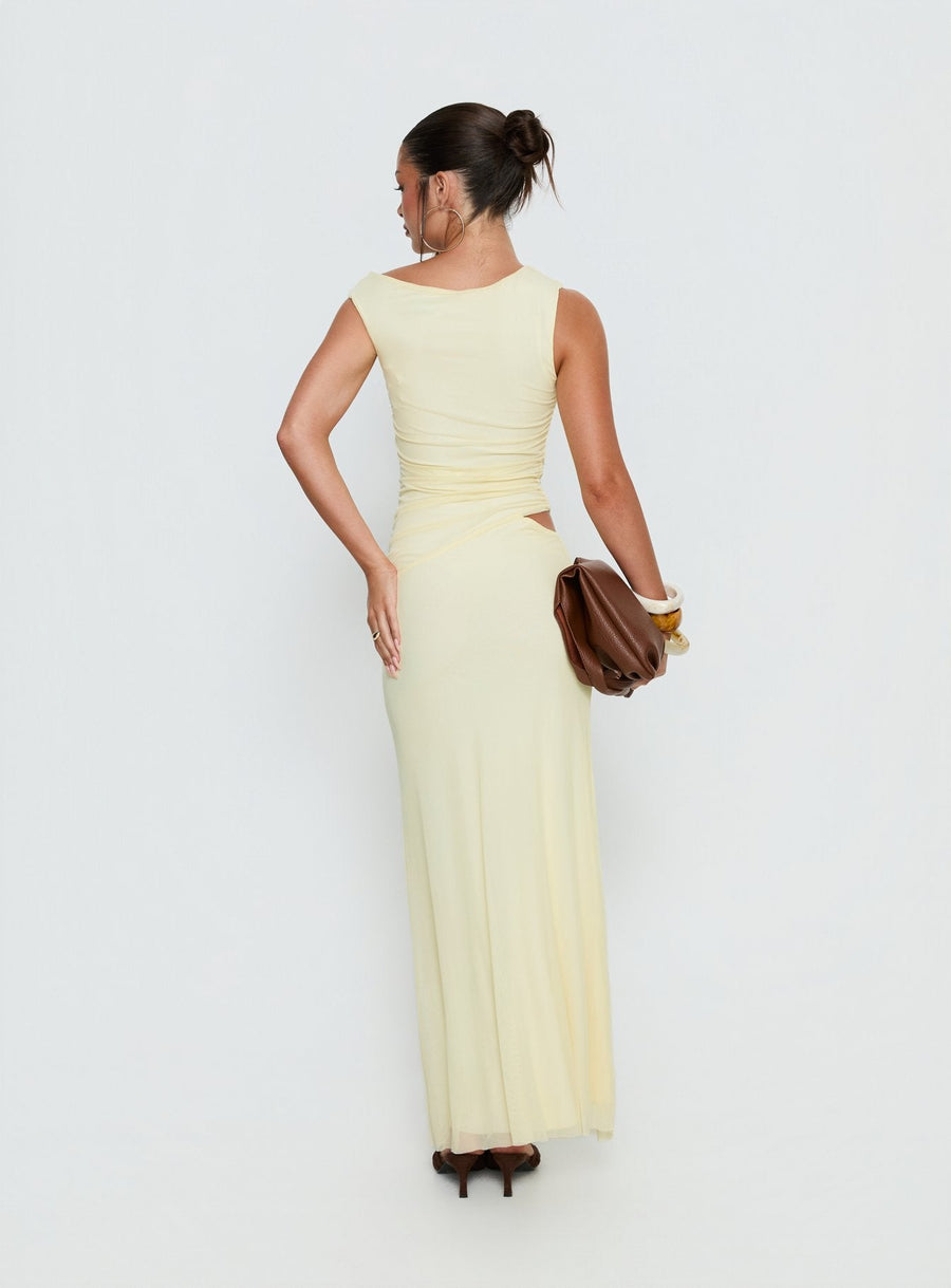 Krystyna Off Shoulder Ruched Mesh Maxi Dress Butter · photo 5
