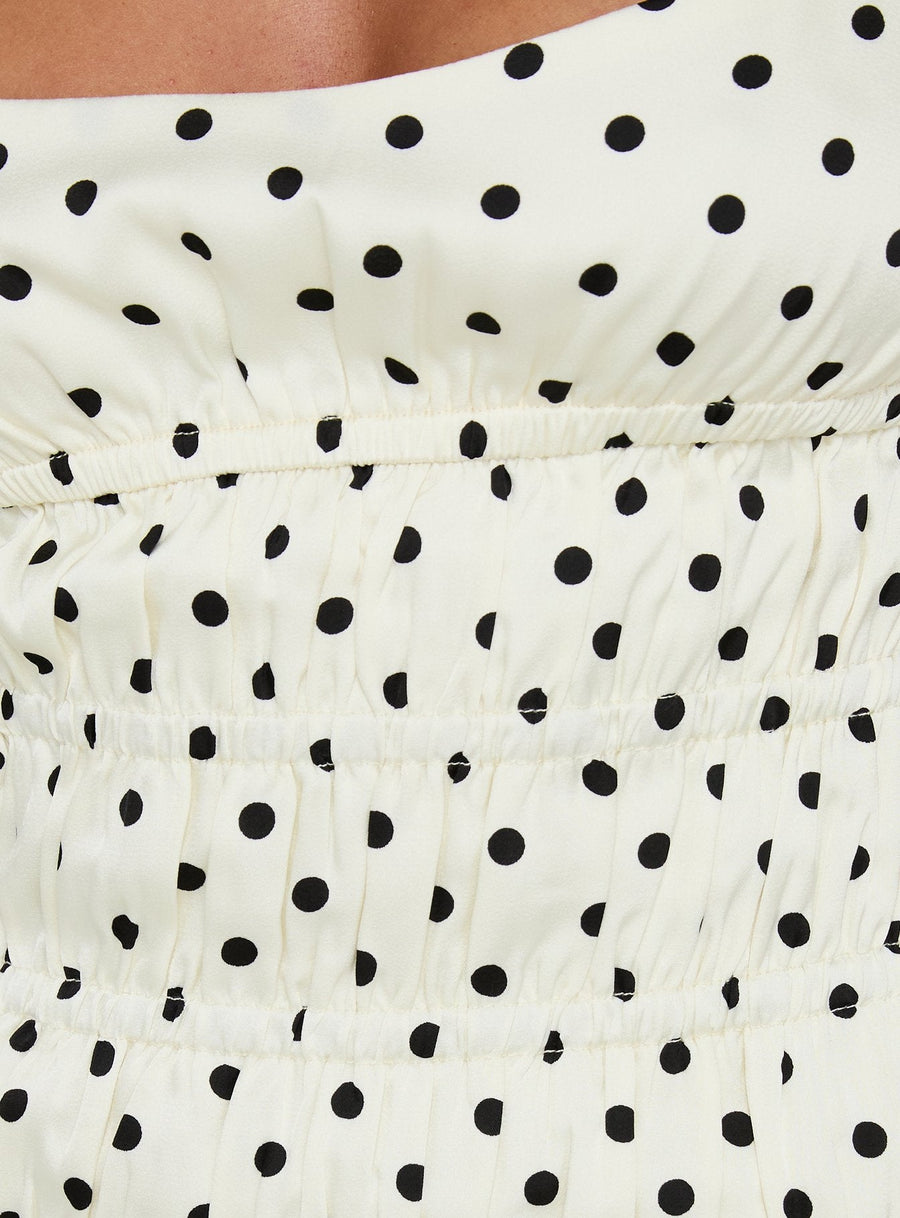 Evangelie Ruched Mini Dress White Polka · photo 6