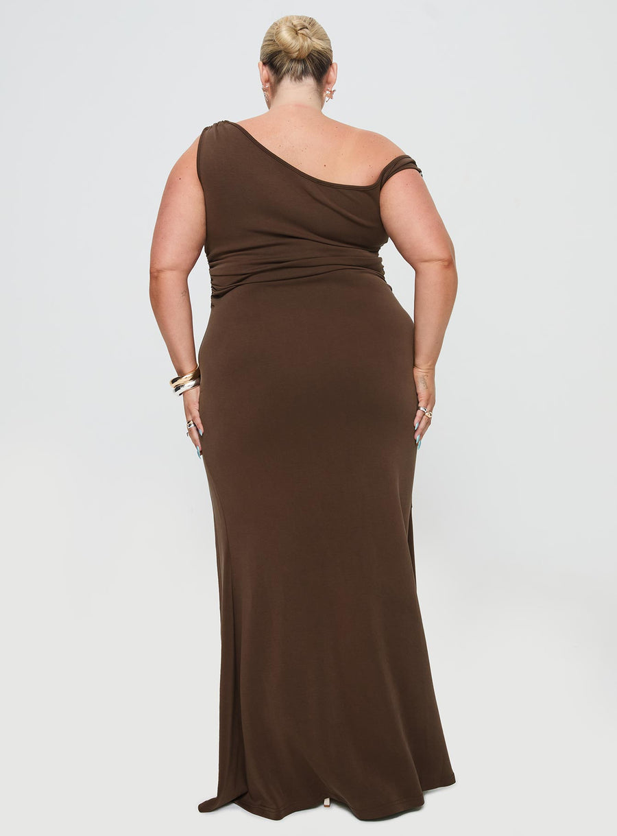 Rios One Shoulder Maxi Dress Brown Curve · photo 5