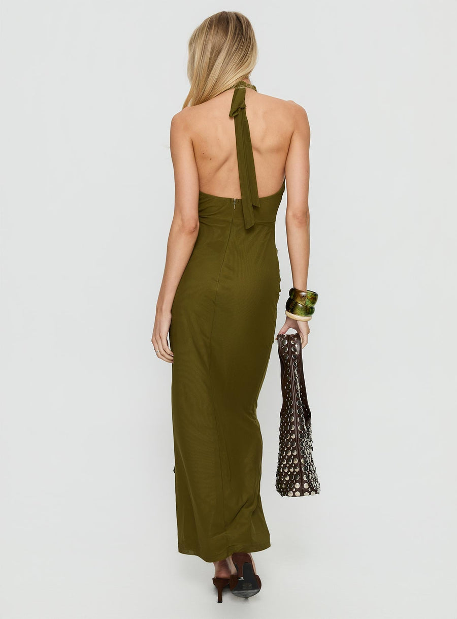 Feliza Keyhole Halter Maxi Dress Olive · photo 5