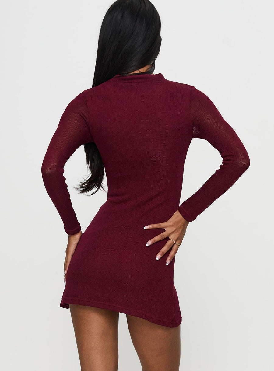 Primavera Long Sleeve Mini Dress Wine · photo 4