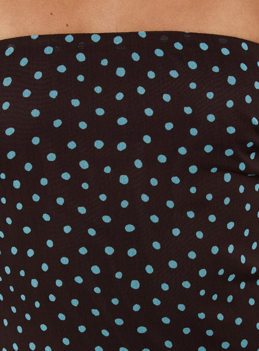 Isabettie Strapless Mini Dress Brown / Blue Polka Dot · photo 5