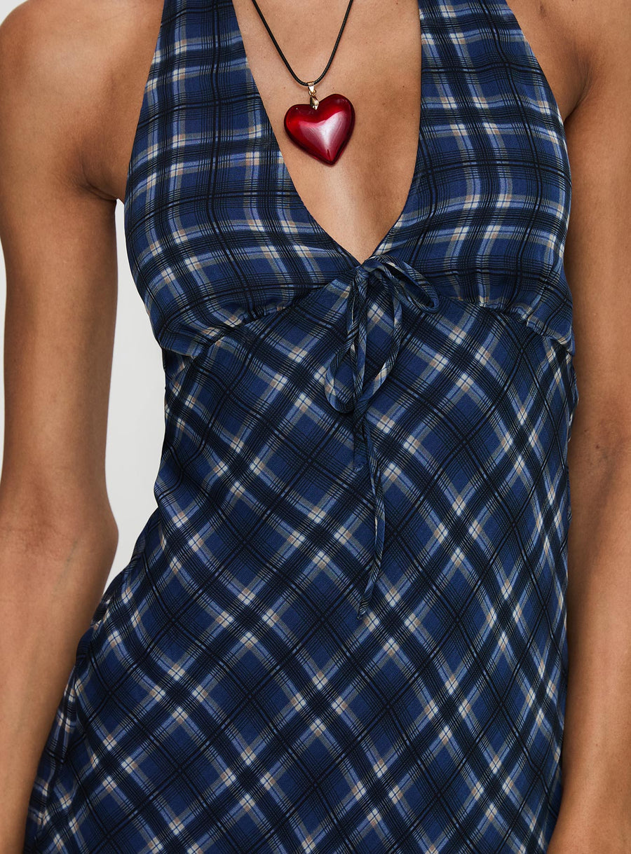 Laraline Halter Mini Dress Navy Check · photo 6