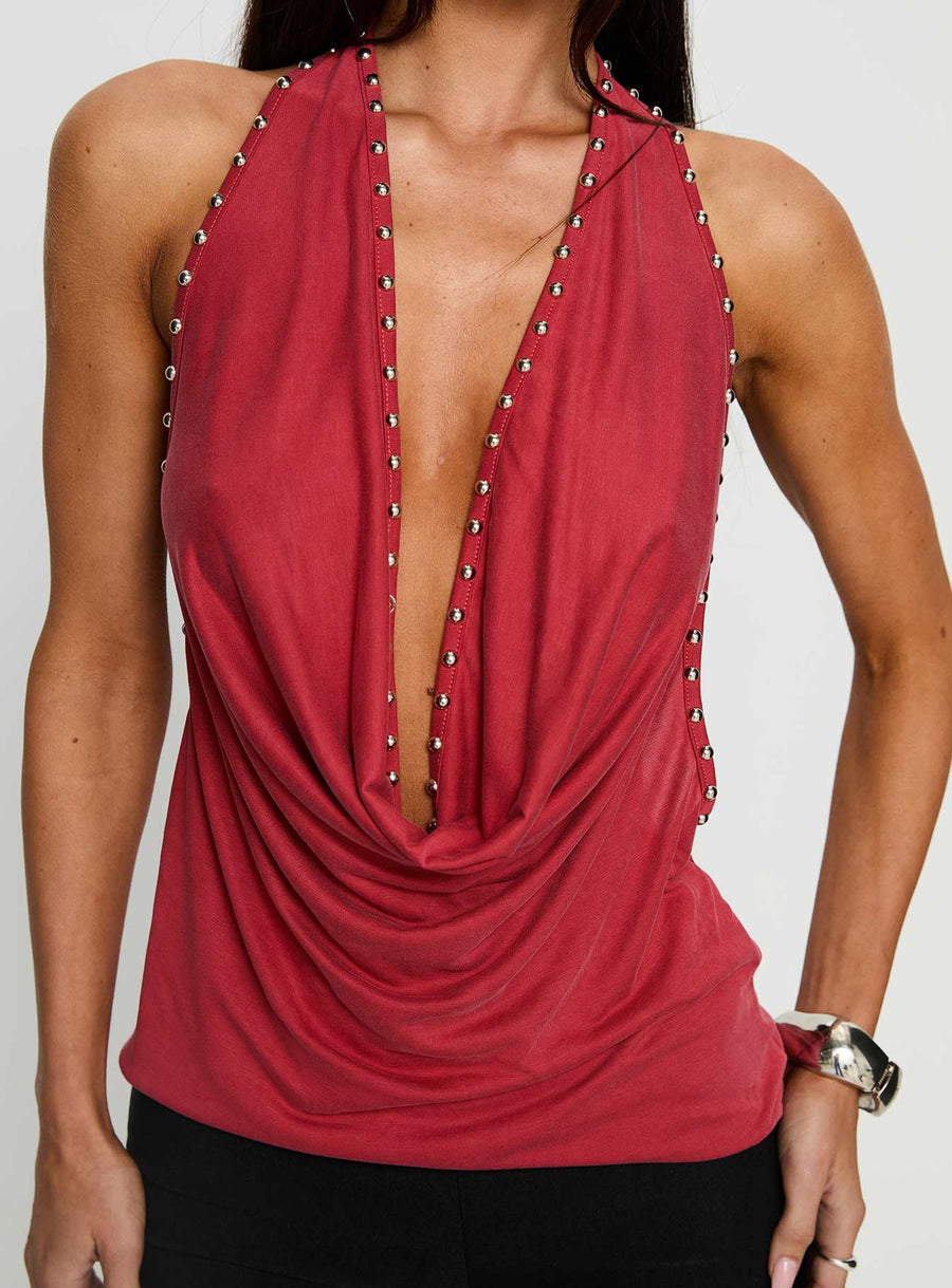 Khoda Studded Halter Top Burgundy · photo 6