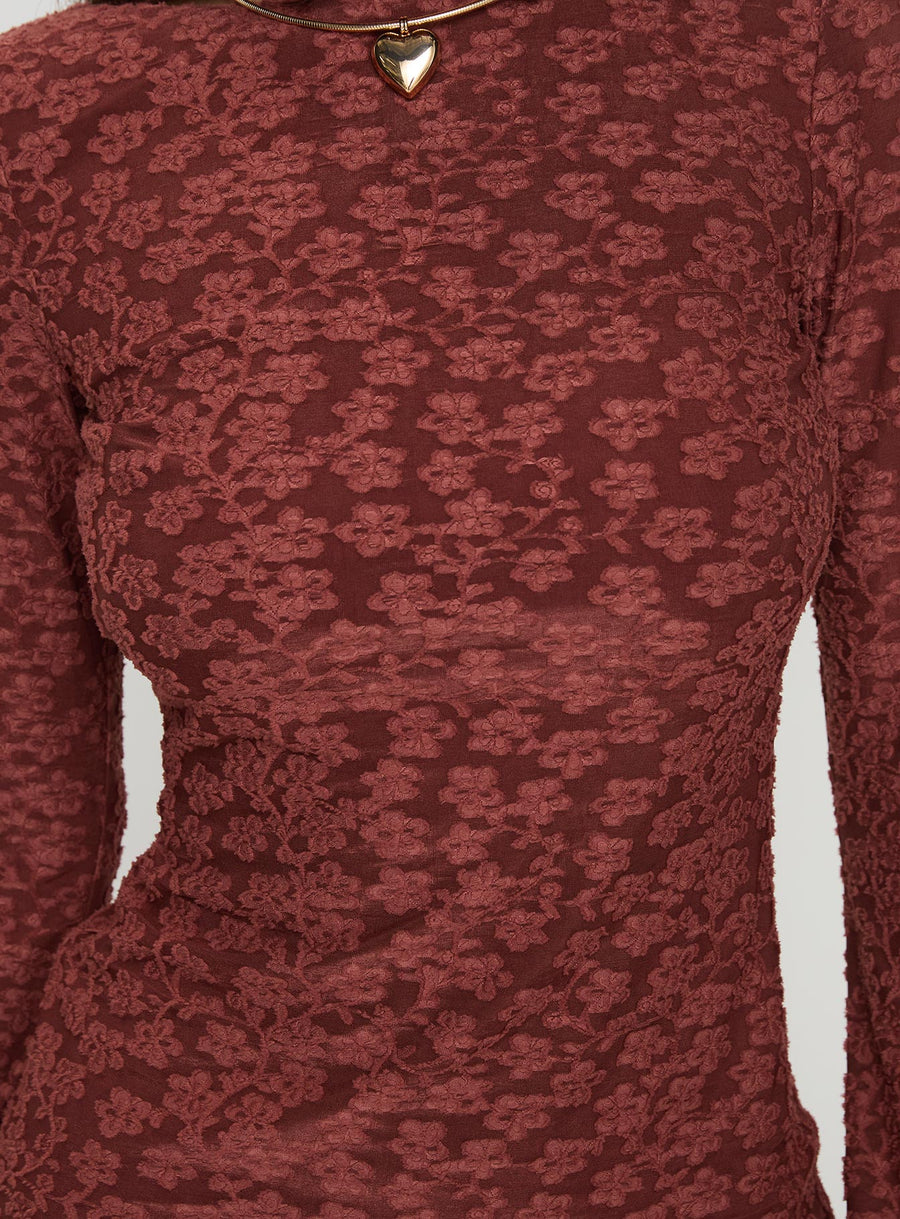 Primrosa Long Sleeve Mini Dress Burgundy · photo 5