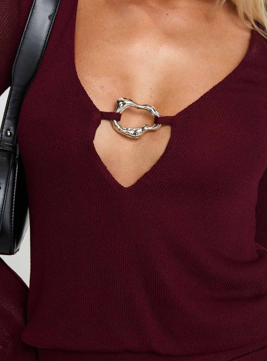 Charming Long Sleeve Mini Dress Maroon · photo 5