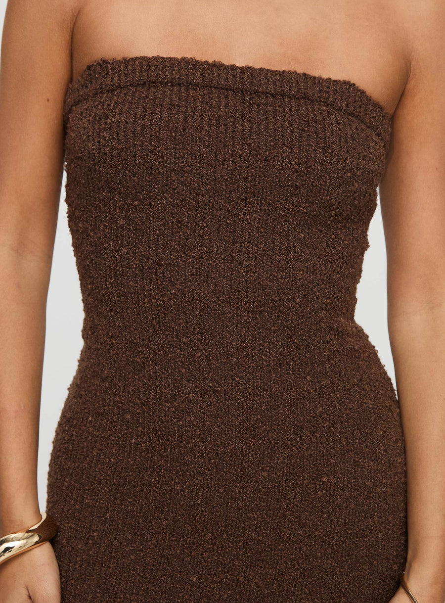 Cloud Strapless Boucle Maxi Dress Chocolate · photo 6