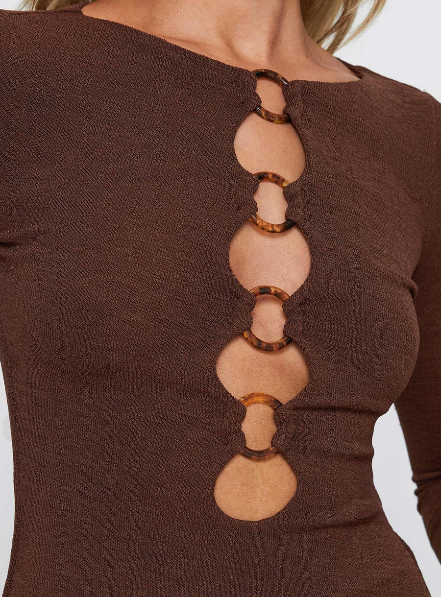 Dejonge Long Sleeve Ring Mini Dress Brown · photo 5