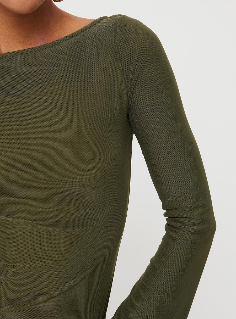 Lukea Long Sleeve Mesh Mini Dress Olive · photo 5