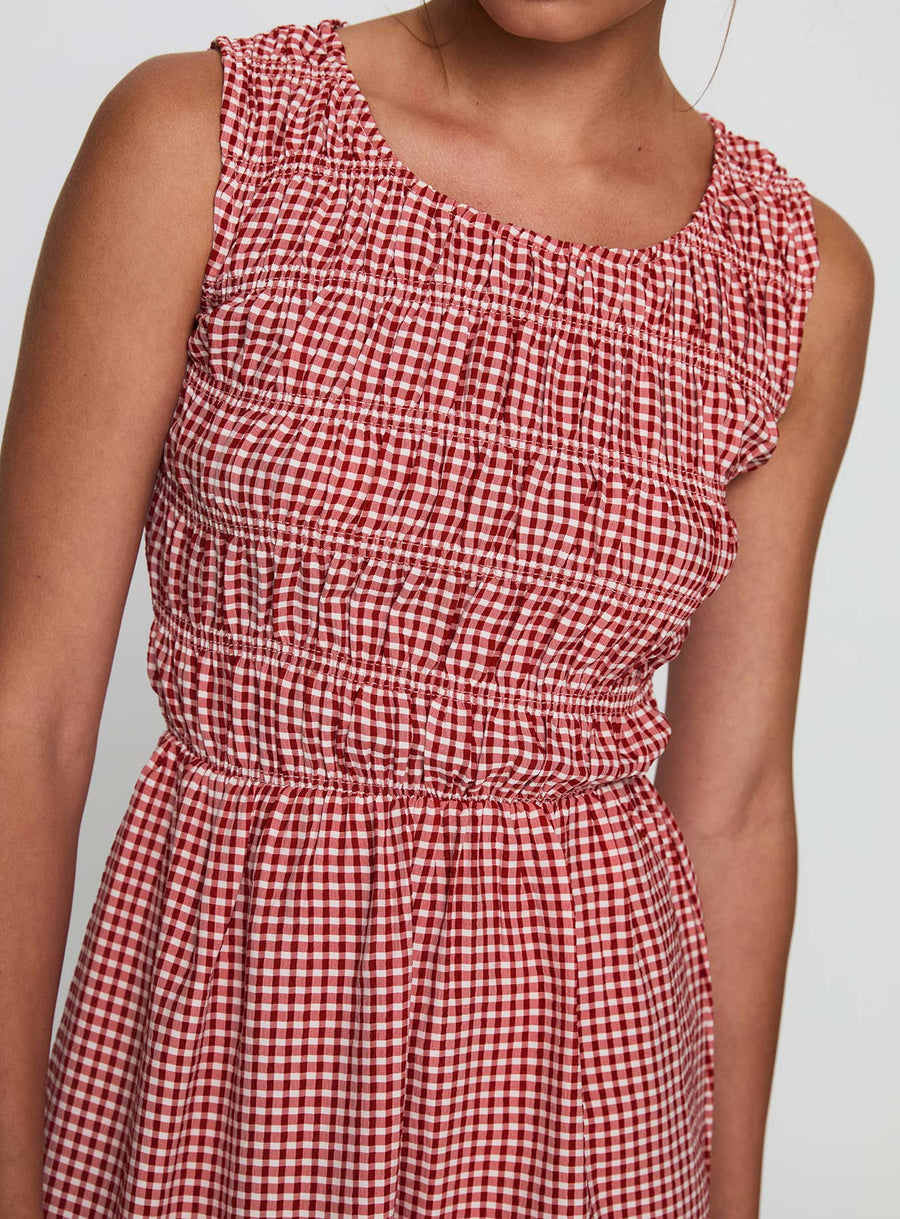 Winxie Shirred Mini Dress Red Gingham · photo 6