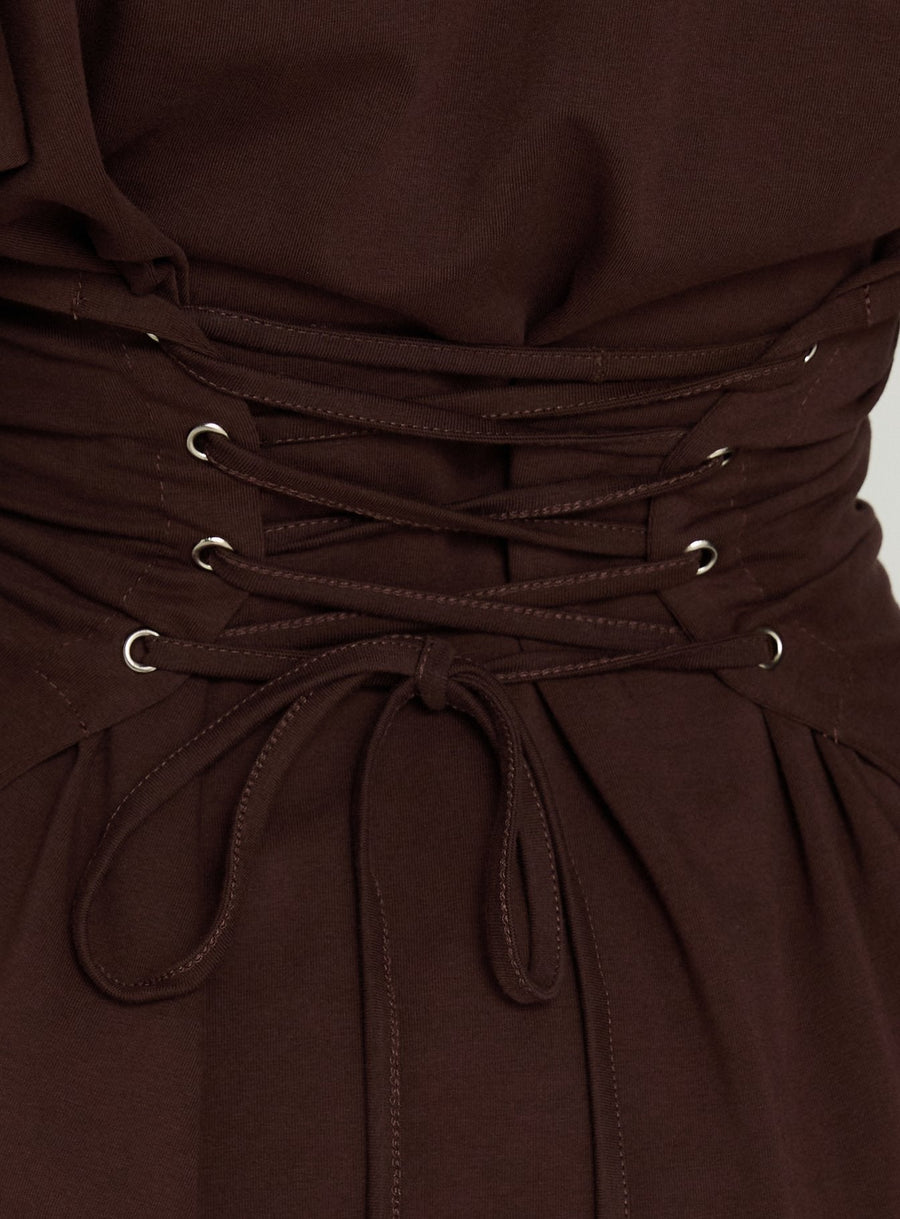 Enzia Raglan Lace Up Mini Dress Brown · photo 6