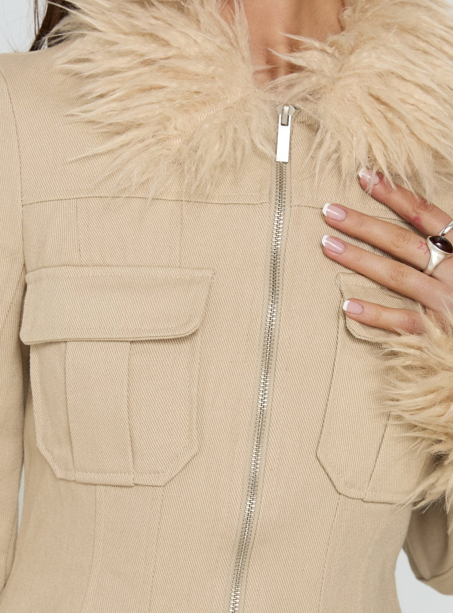 Nindie Faux Fur Contrast Jacket Tan · photo 6