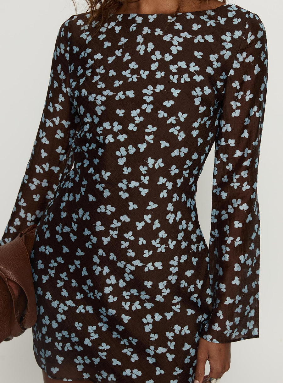 Jadee Long Sleeve Mini Dress Blue Floral · photo 5