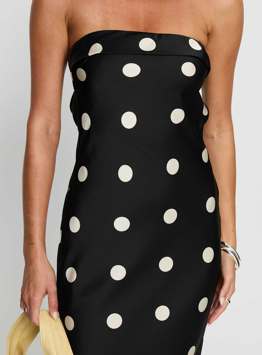 Madilaine Strapless Scarf Maxi Dress Black / Polka Dot · photo 6