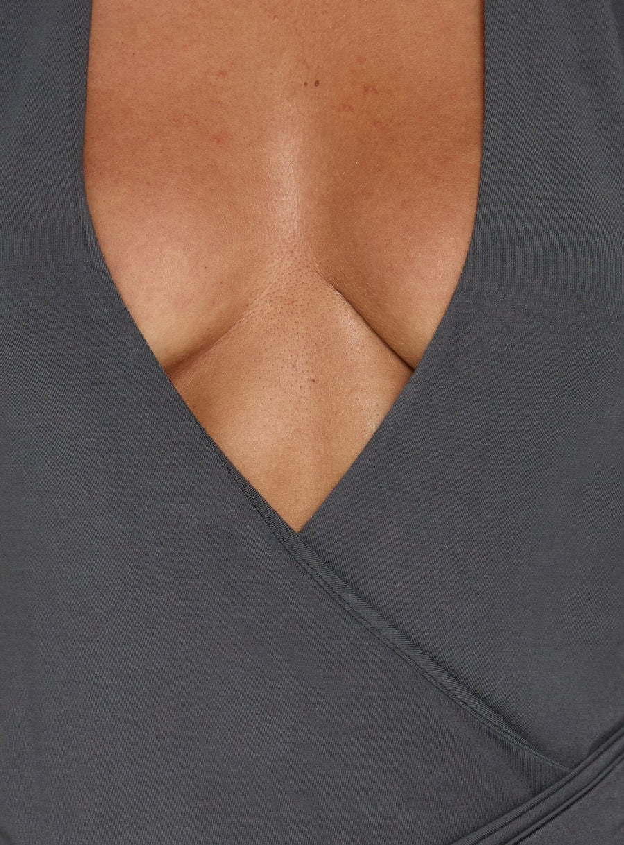 Apola Halter Plunge Mini Dress Slate · photo 6