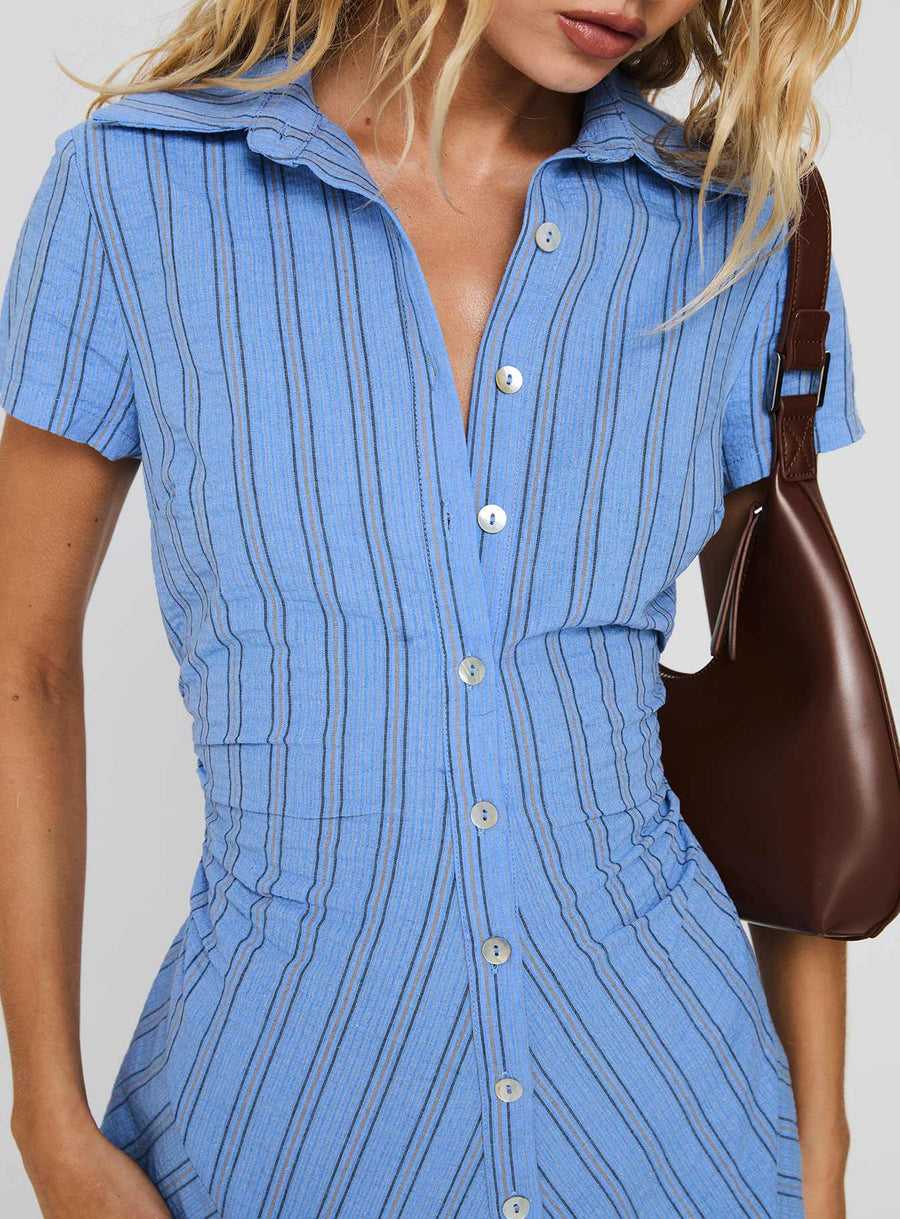 Saydie Button Down Mini Dress Blue Stripe · photo 5