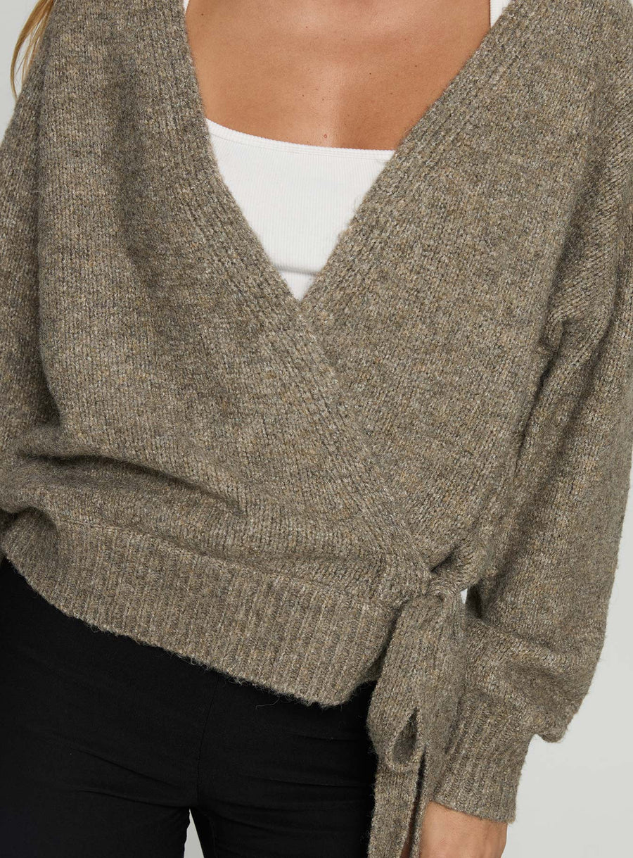 Daelan Wrap Knit Cardigan Brown · photo 5