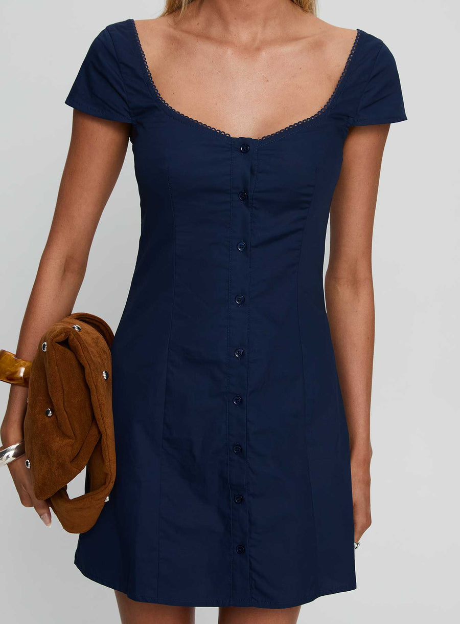 Marisella Button Down Mini Dress Navy · photo 5