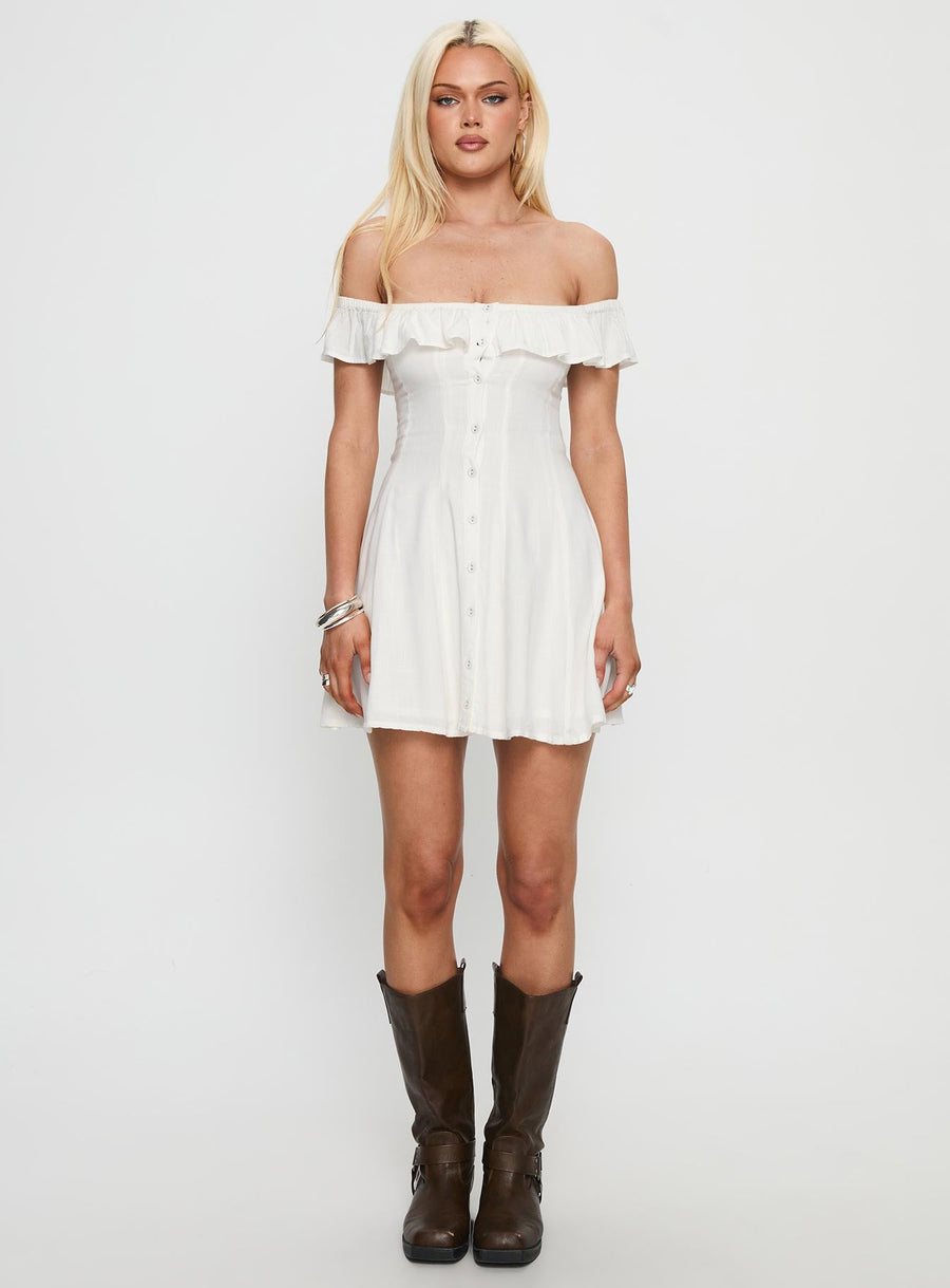 Corail Off Shoulder Frill Mini Dress White · photo 7