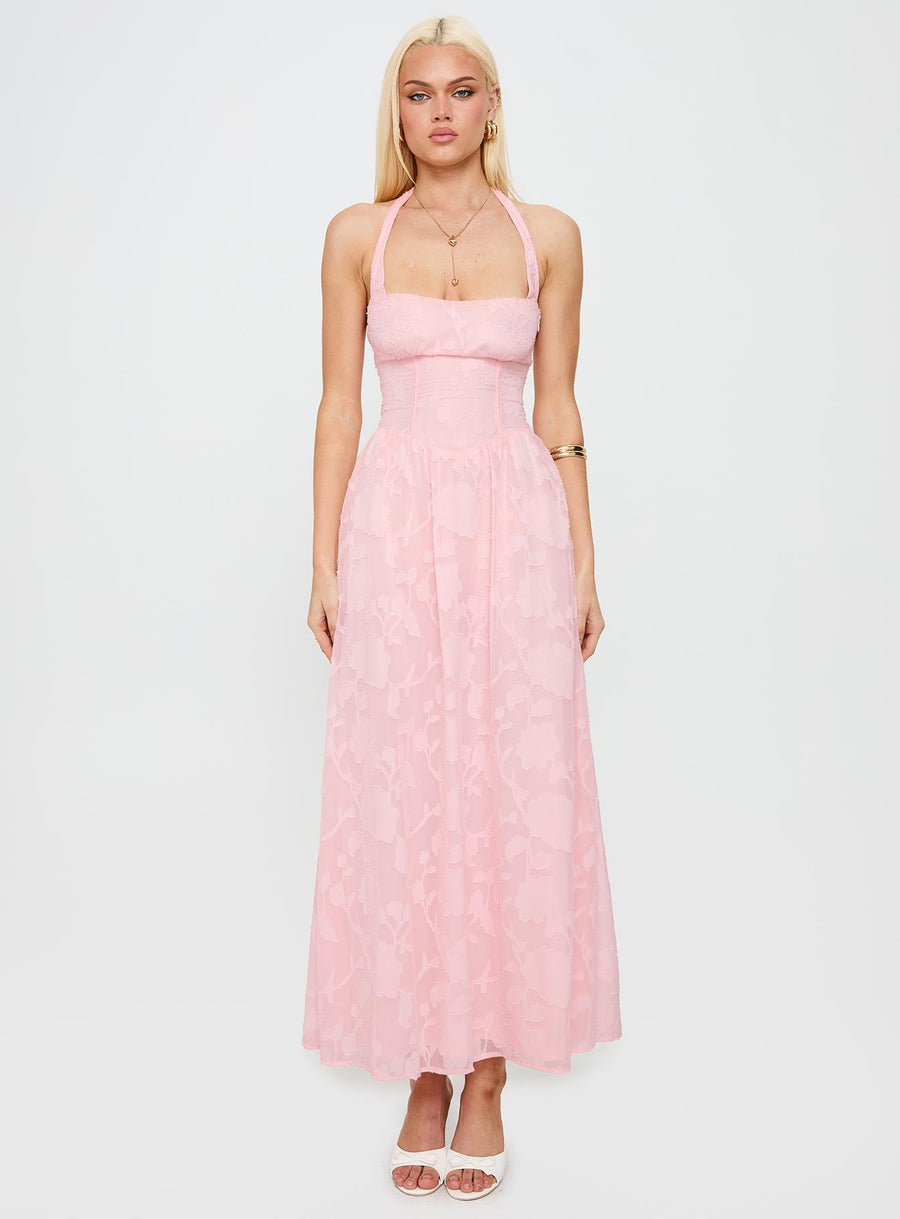 Fransiska Burnout Halter Maxi Dress Pink · photo 7