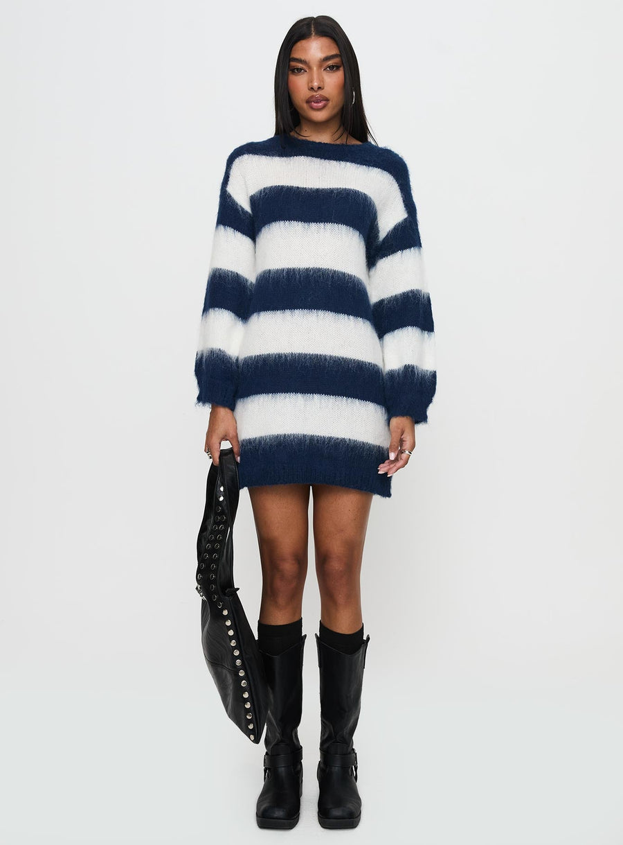 Iryna Long Sleeve Knit Mini Dress Navy / White Stripe · photo 6