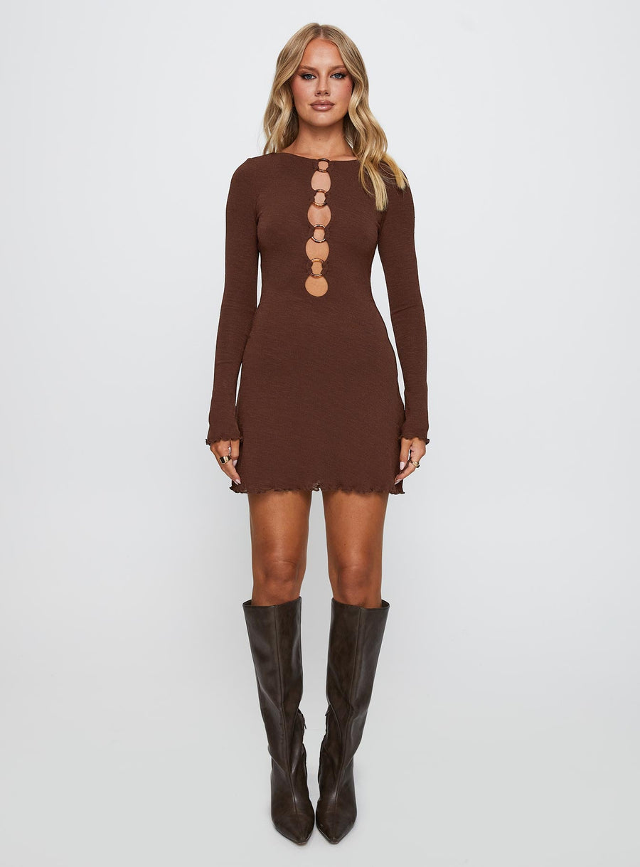 Dejonge Long Sleeve Ring Mini Dress Brown · photo 6