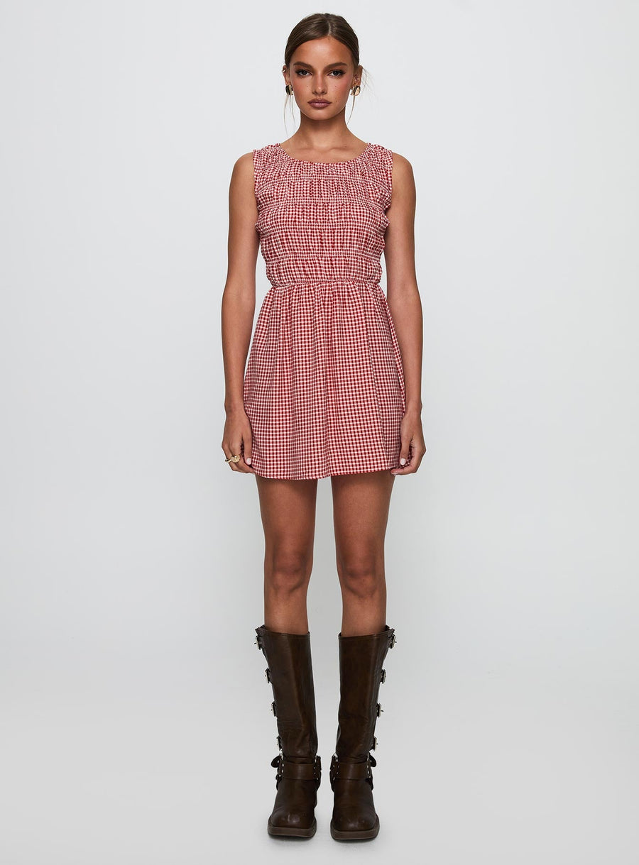 Winxie Shirred Mini Dress Red Gingham · photo 7