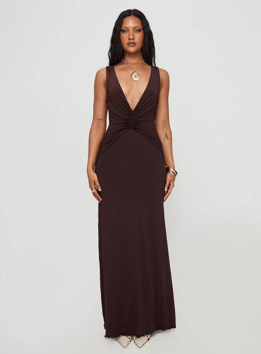 Frederica Plunge Maxi Dress Chocolate Petite · photo 7