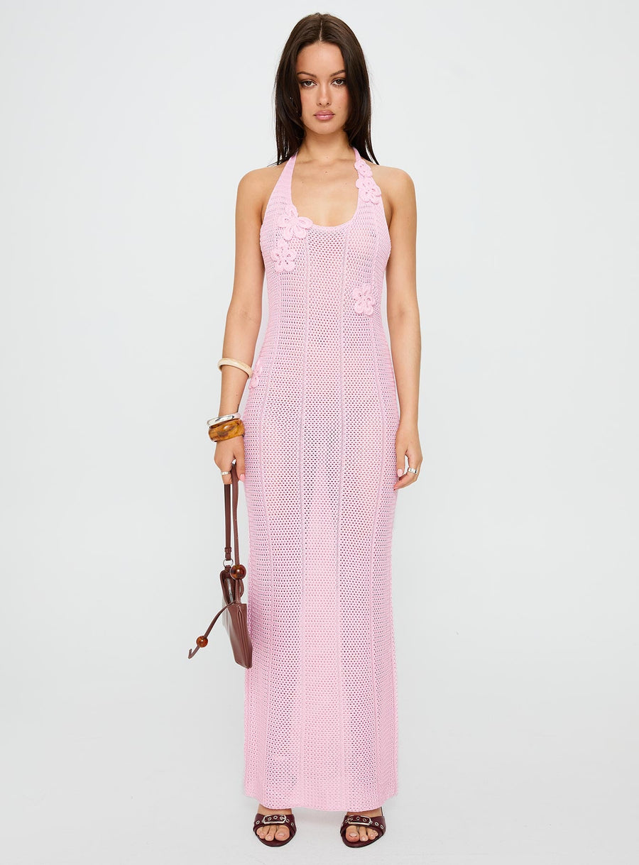 Nalanie Halter Crochet Maxi Dress Pink · photo 7