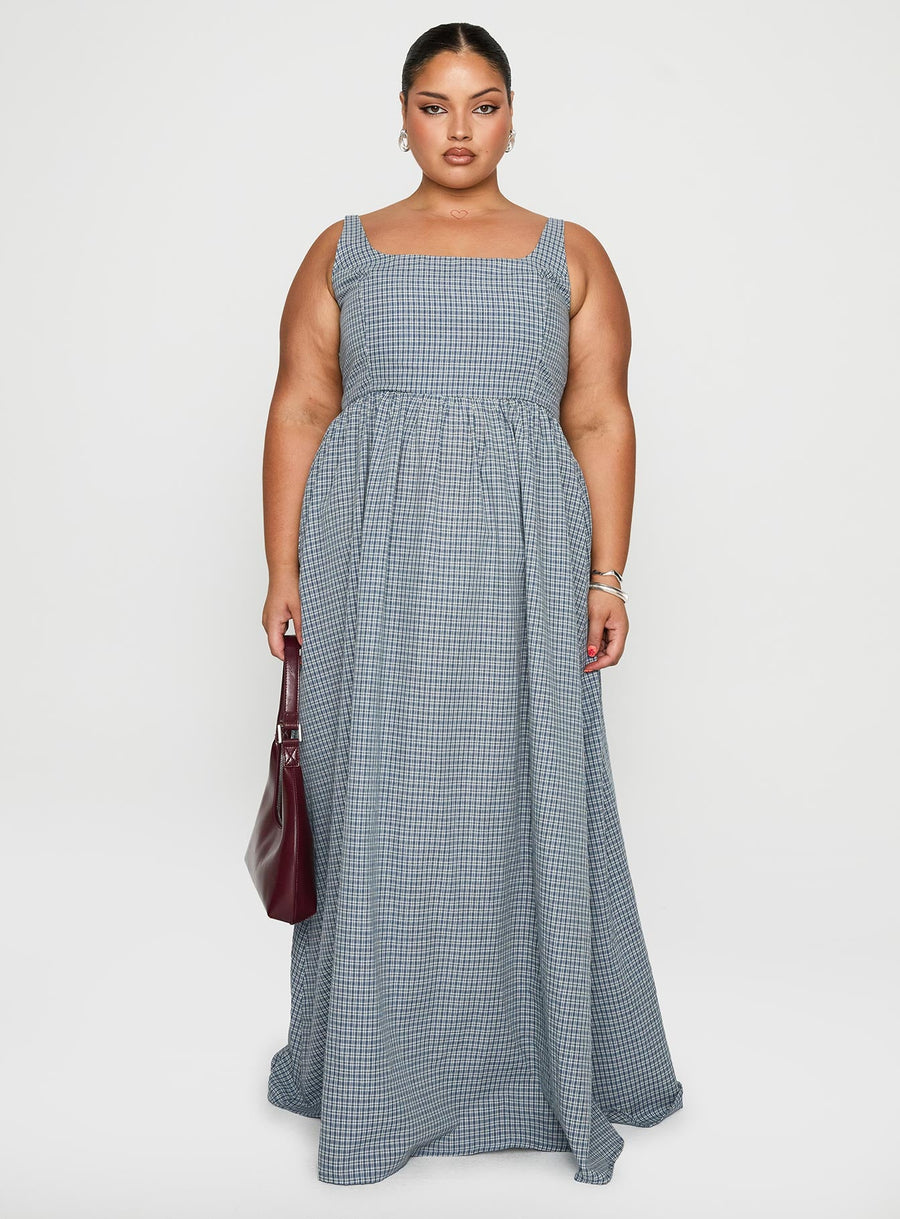 Cartmel Check Maxi Dress Navy Curve · photo 7