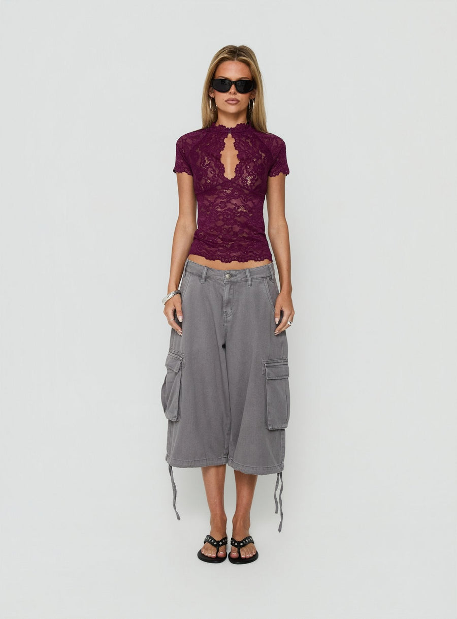 Quinbie Lace Short Sleeve Top Plum · photo 7