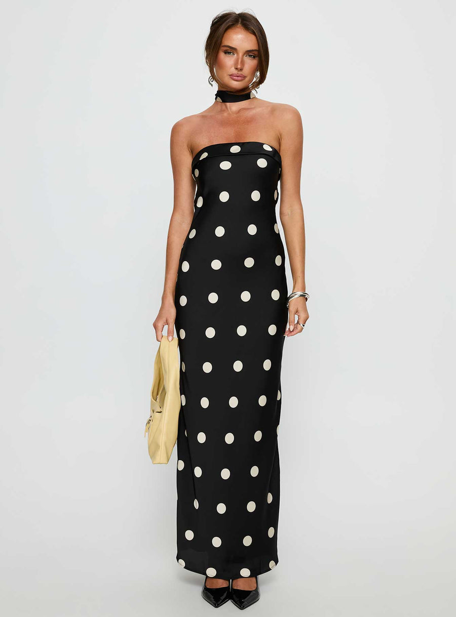 Madilaine Strapless Scarf Maxi Dress Black / Polka Dot · photo 7