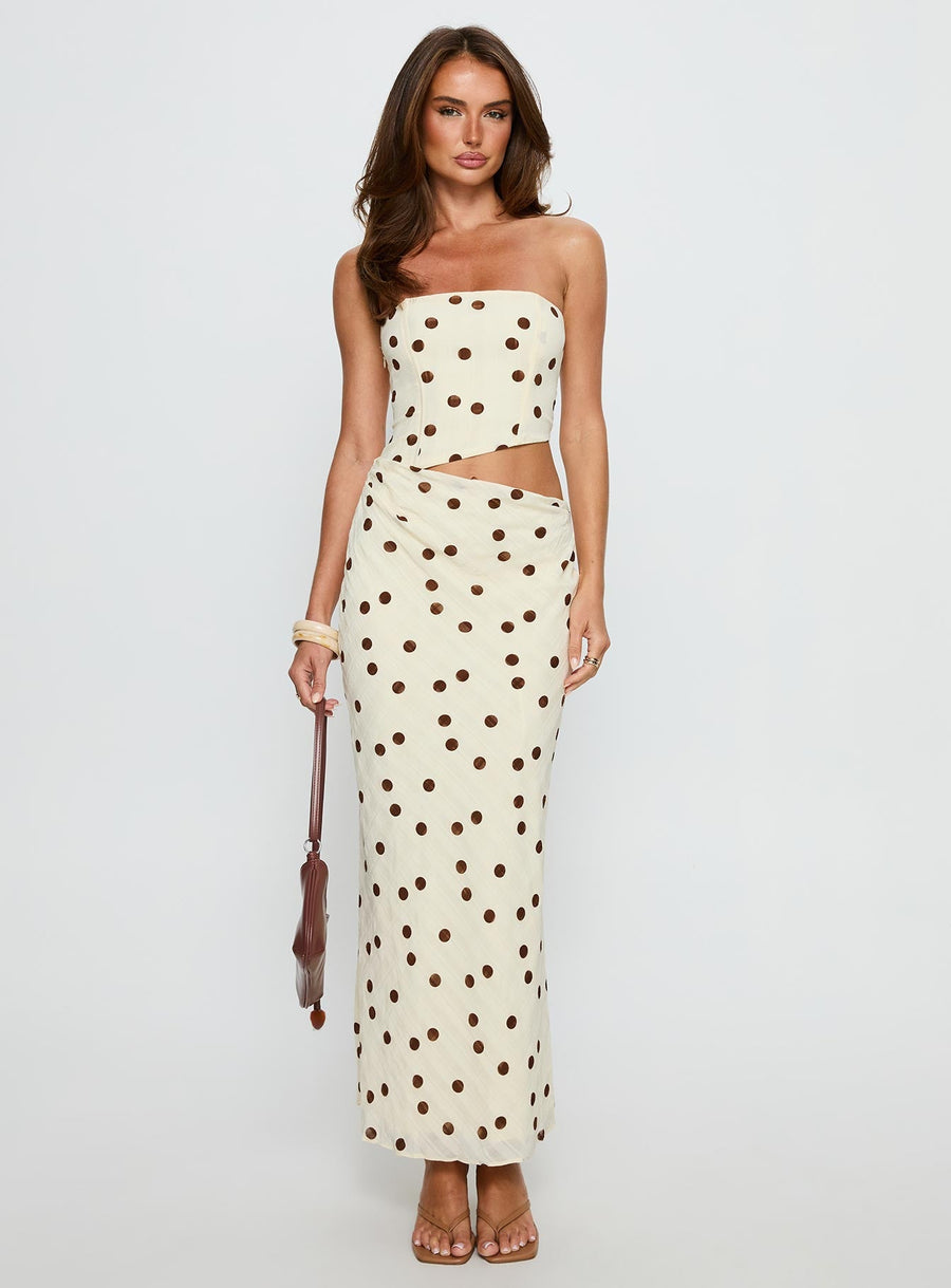 Jasira Strapless Drape Maxi Dress Cream Polka Dot · photo 8