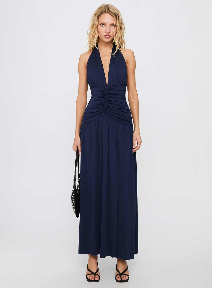 Diona Halter Ruched Maxi Dress Navy · photo 7