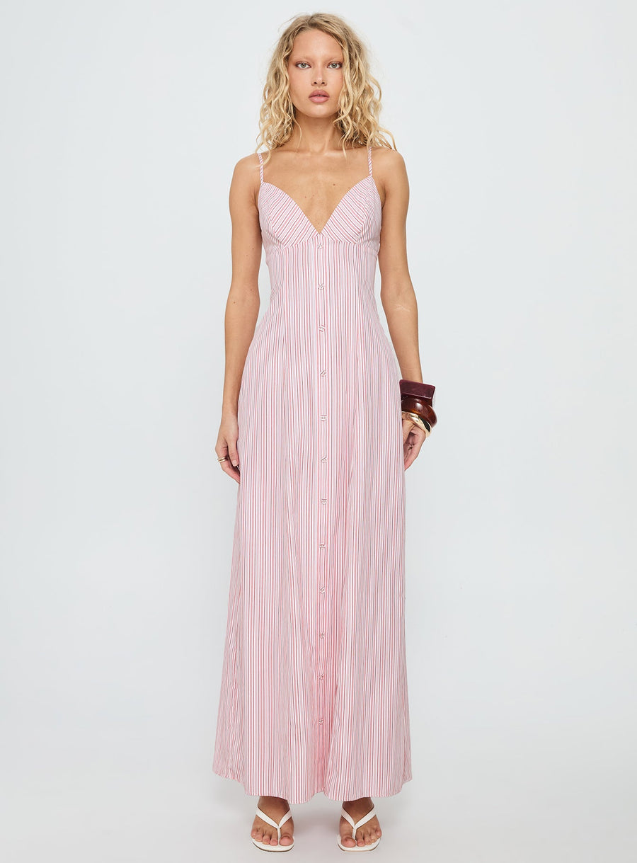 Samiyah Button Down Maxi Dress Red Stripe · photo 6