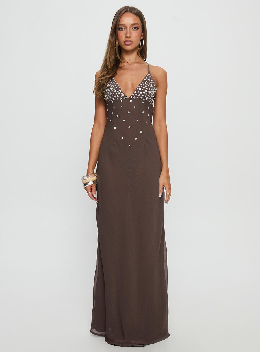 Dannelle Sequin Maxi Dress Brown · photo 7