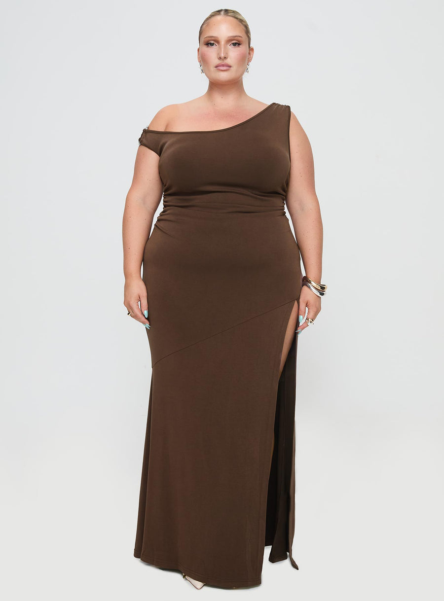 Rios One Shoulder Maxi Dress Brown Curve · photo 7
