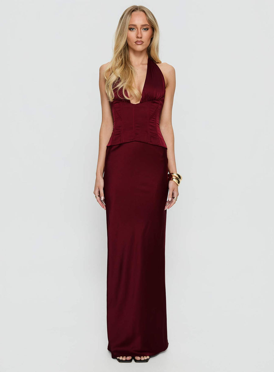 In A Trance Halter Corset Maxi Dress Red · photo 7